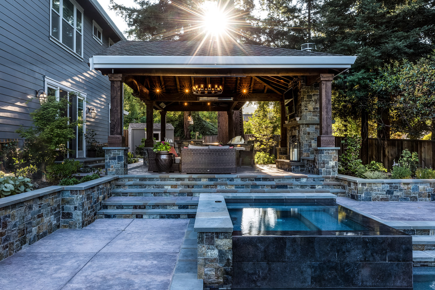 Rustic Open Beam Pavilion in Morris Ranch | B. Gordon Builders